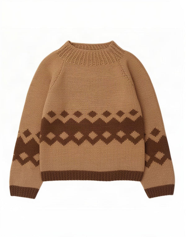 Sweter damski w stylu vintage z golfem UK 14 Średni brązowy geometryczny