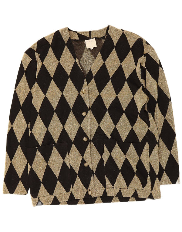 Vintage damski sweter oversize UK 16, duży, czarny Argyle/Diament