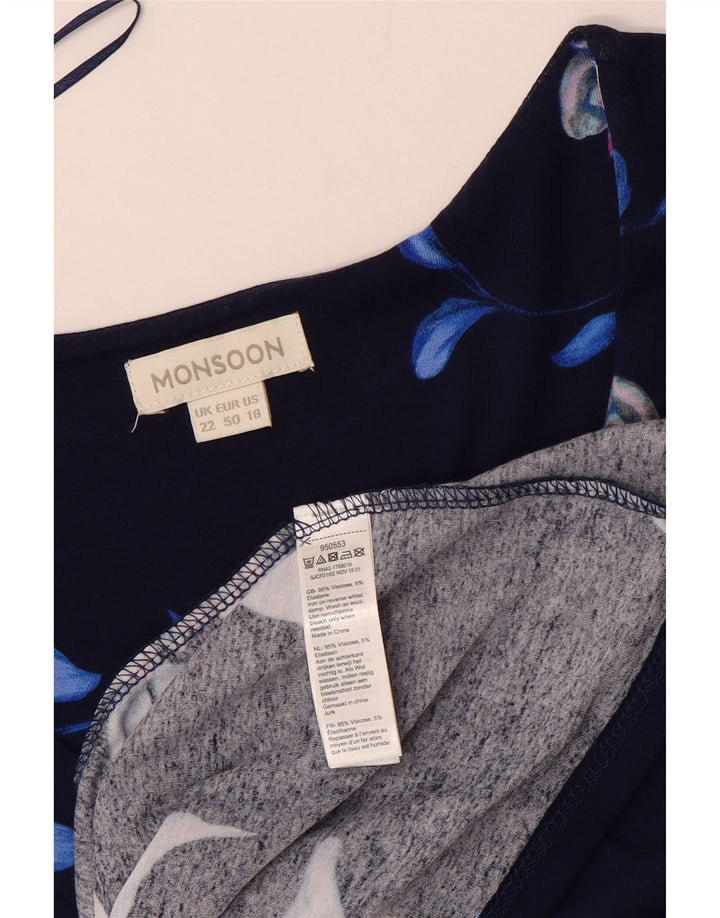 Damska sukienka o linii A bez rękawów MONSOON UK 22 3XL Granatowa wiskoza w kwiaty