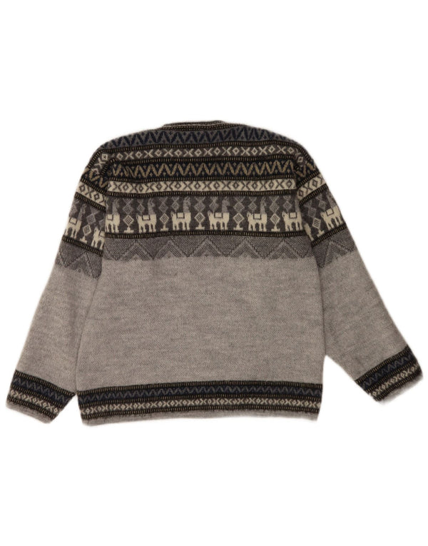 Artesanias Damski sweter z dekoltem w łódkę UK 10 Small Grey Fair Isle Wool