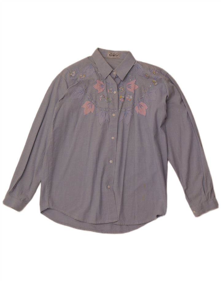 Koszula damska VINTAGE UK 18 XL Niebieska, bawełniana w kwiaty, retro