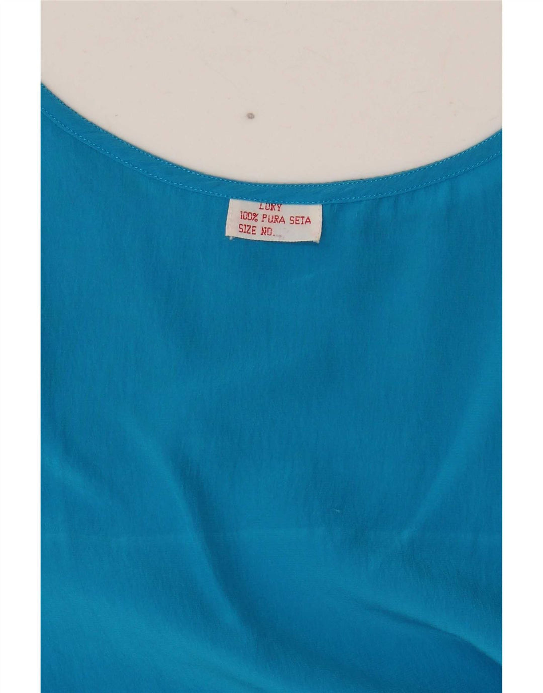 Damska bluzka bez rękawów w stylu vintage, krótka, UK 14, średni niebieski jedwab