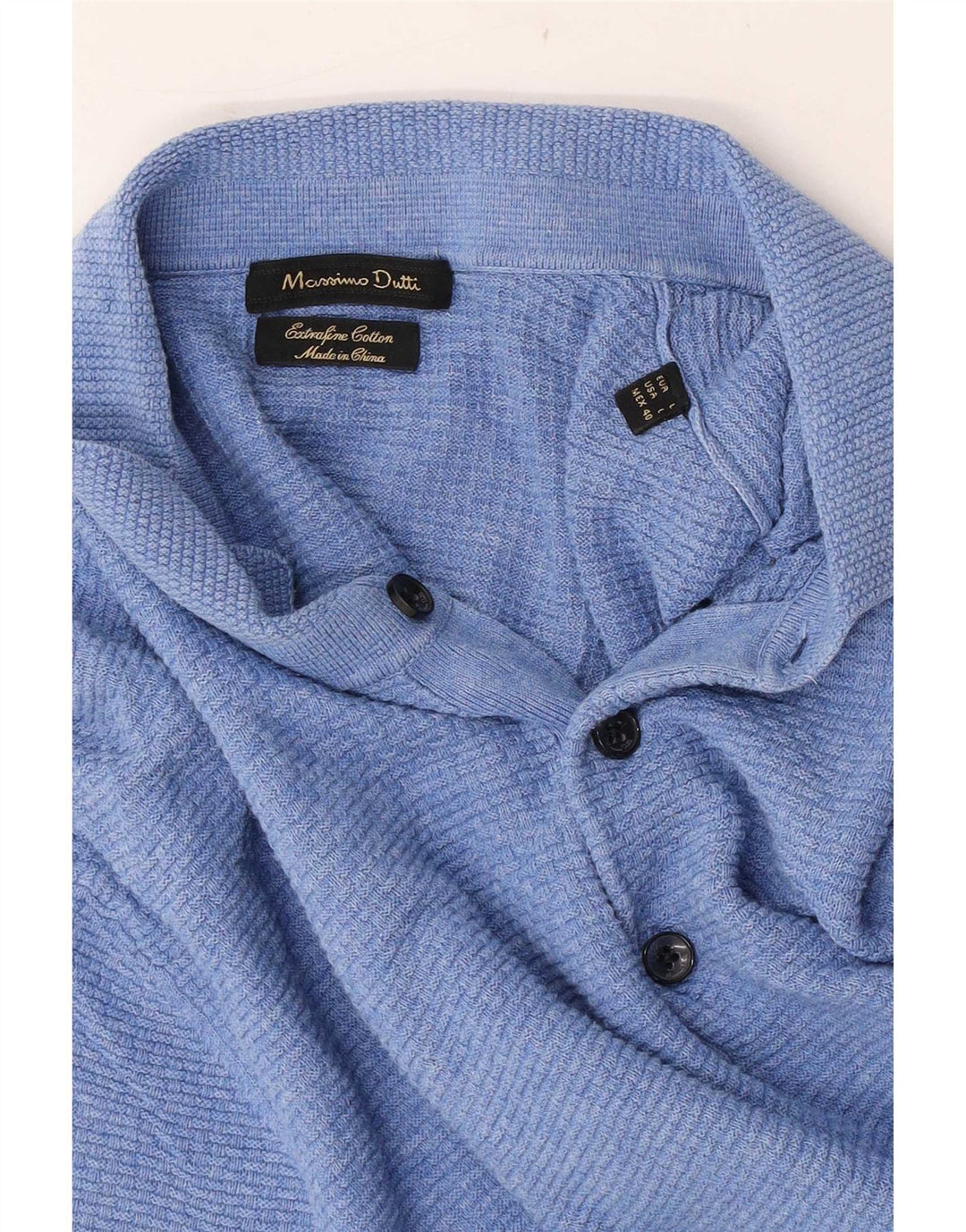 Męski sweter polo Massimo Dutti z krótkim rękawem, duży, niebieski