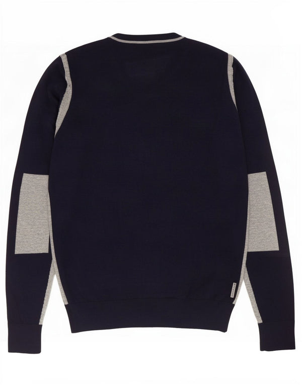 Męski sweter męski Armani Slim Fit z dekoltem w kształcie litery V, XL, granatowy, z blokami kolorów