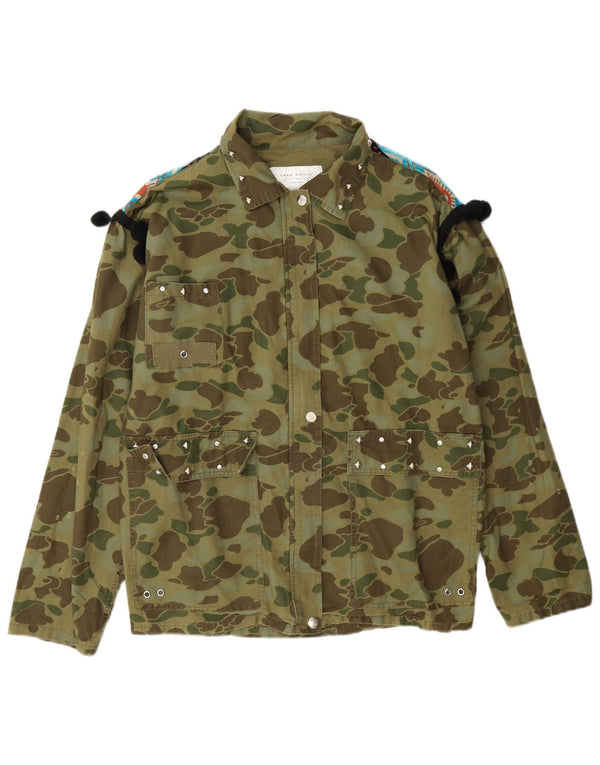 Damska kurtka wojskowa oversize Zara UK 6 XS Khaki, bawełniana w kamuflażu