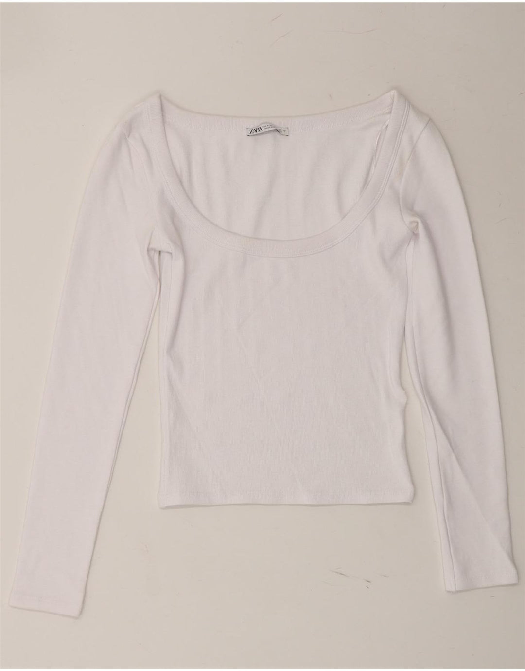 ZARA Womens Crop Top Long Sleeve UK 8 Small White Vintage Zara and Second-Hand Zara from Messina Hembry 
