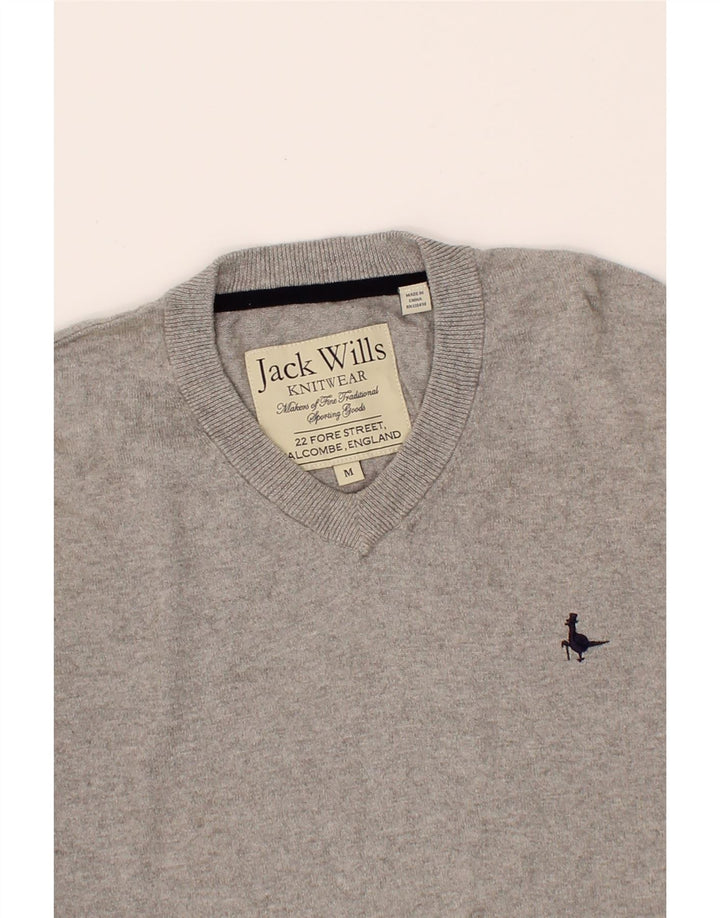 JACK WILLS Mens V-Neck Jumper Sweater Medium Grey Cotton Vintage Jack Wills and Second-Hand Jack Wills from Messina Hembry 