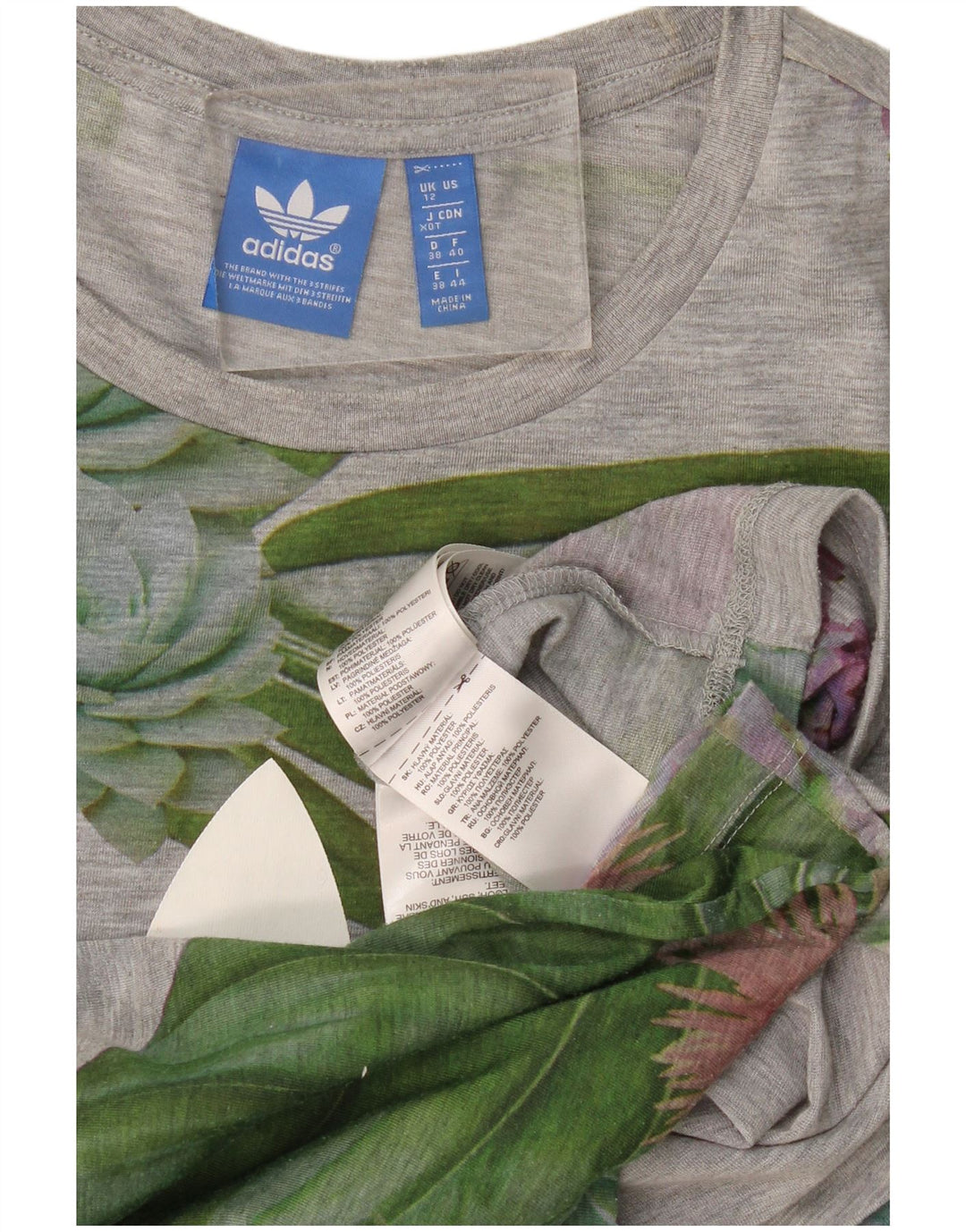 Damska koszulka graficzna Adidas Top UK 12 Średni szary kwiatowy poliester
