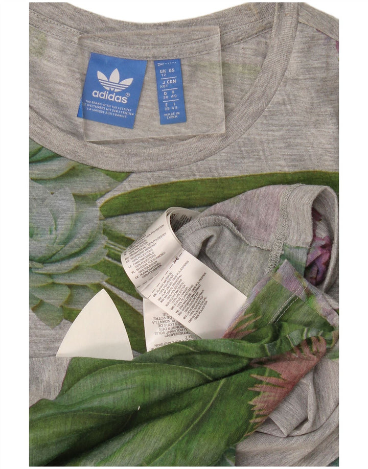 Damska koszulka graficzna Adidas Top UK 12 Średni szary kwiatowy poliester