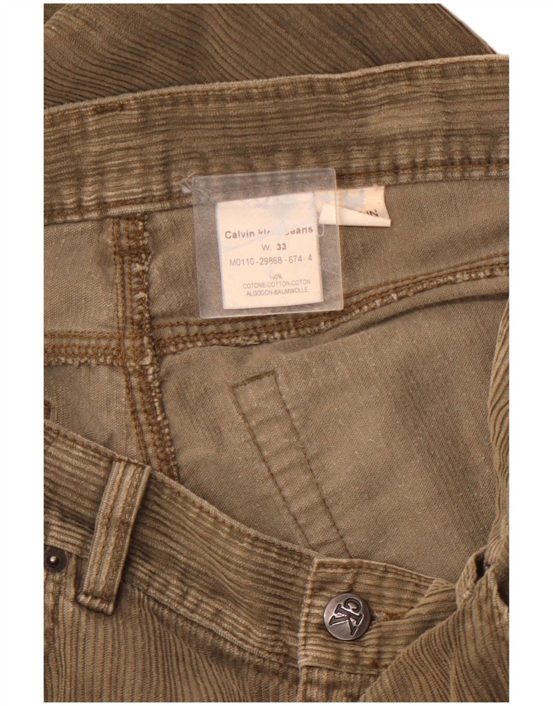 Męskie proste spodnie sztruksowe CALVIN KLEIN W33 L32 Brązowa bawełna