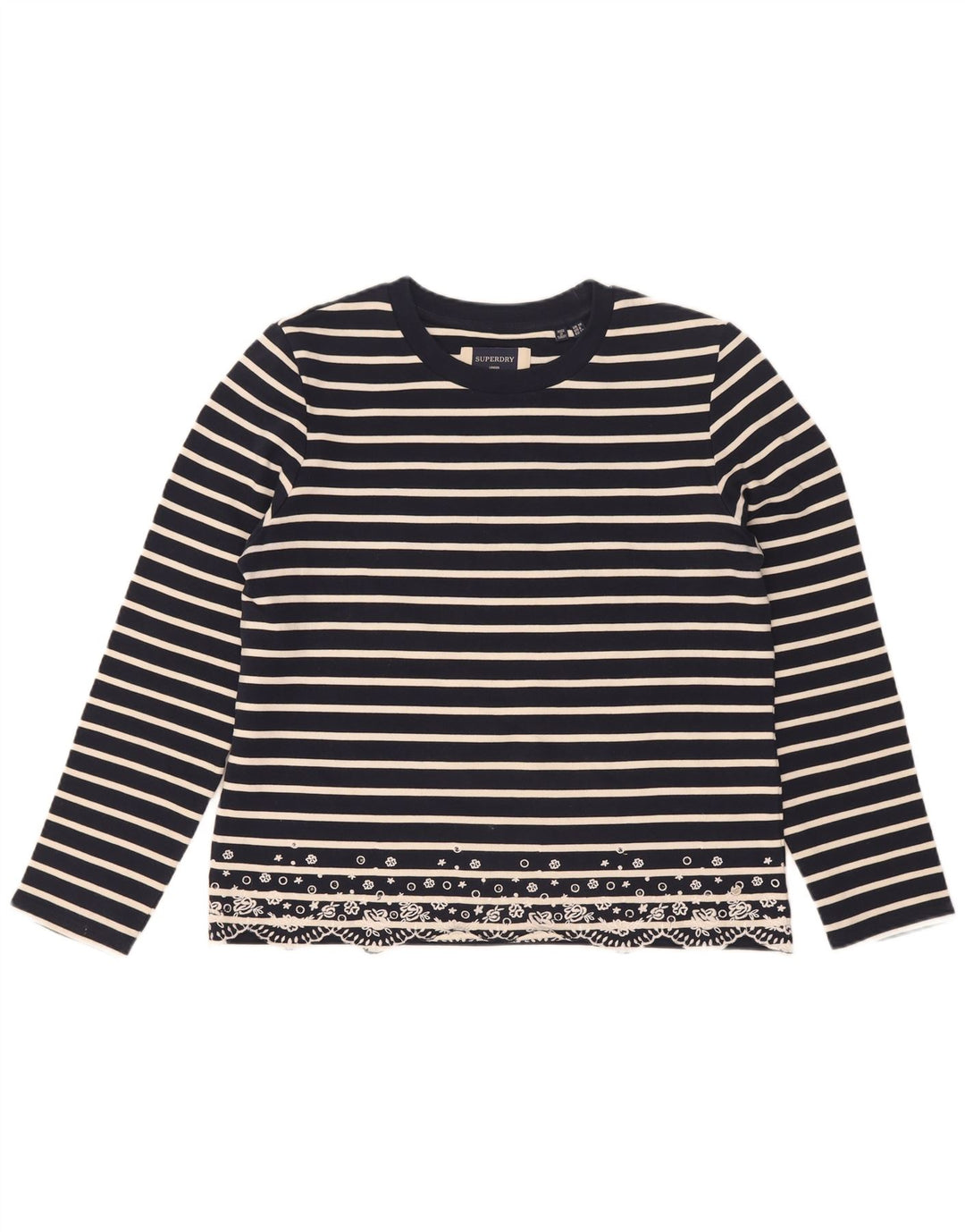 Damski top oversize Superdry z długim rękawem, UK 10, w małe granatowe paski