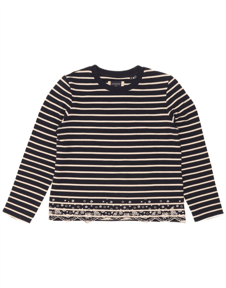 Damski top oversize Superdry z długim rękawem, UK 10, w małe granatowe paski