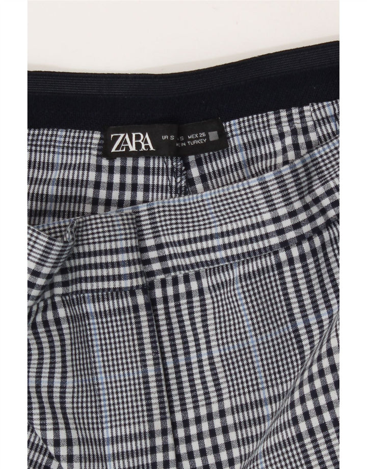 Krótkie spodnie damskie Zara, małe, W26 L26, granatowa, poliester w kratę