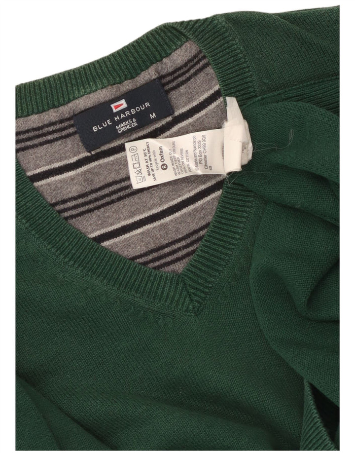 Marks & Spencer Męski sweter z dekoltem w kształcie litery V, niebieski, zielony, bawełniany