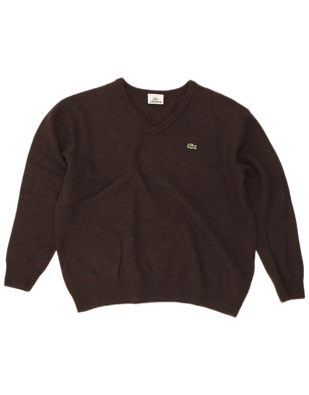 Męski sweter Lacoste z dekoltem w kształcie litery V, rozmiar 7, 2XL, brązowa wełna