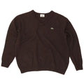 Męski sweter Lacoste z dekoltem w kształcie litery V, rozmiar 7, 2XL, brązowa wełna