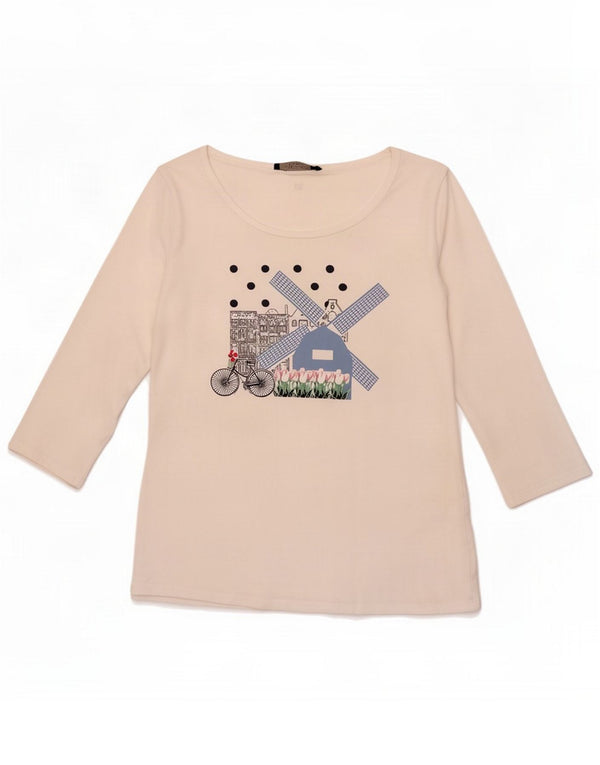 Max Mara Damski top graficzny z rękawem 3/4 UK 14 Medium White