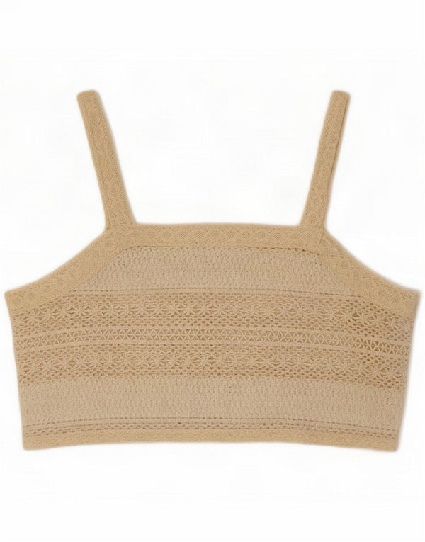 Damski, szydełkowy top w stylu vintage, UK 12, średni beż