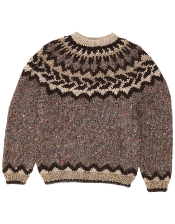 Sweter damski w stylu vintage z okrągłym dekoltem UK 8 Small Grey Fair Isle