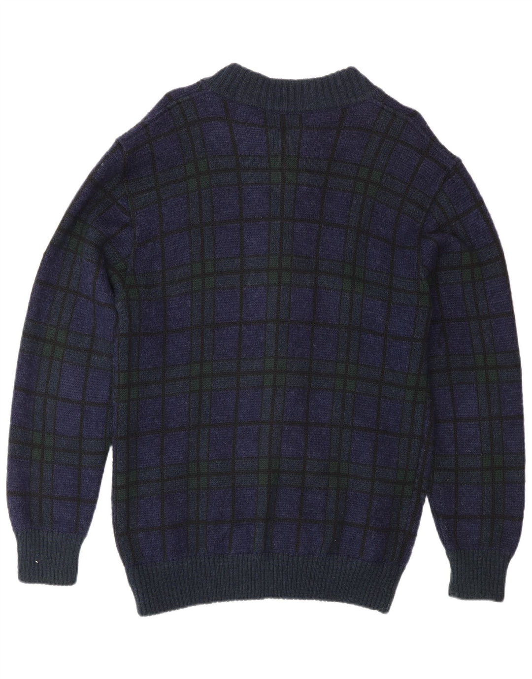 Vintage męski sweter rozpinany, średni granatowy, poliakryl w kratkę