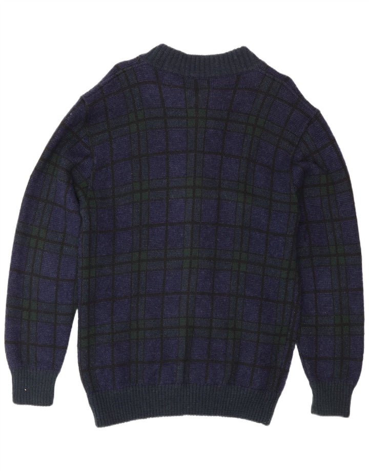 Vintage męski sweter rozpinany, średni granatowy, poliakryl w kratkę