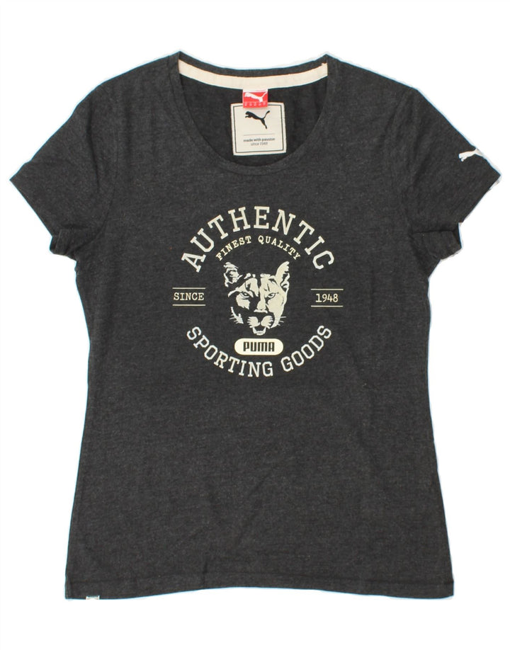 PUMA Womens Graphic T-Shirt Top UK 12 Medium Grey Cotton Vintage Puma and Second-Hand Puma from Messina Hembry 