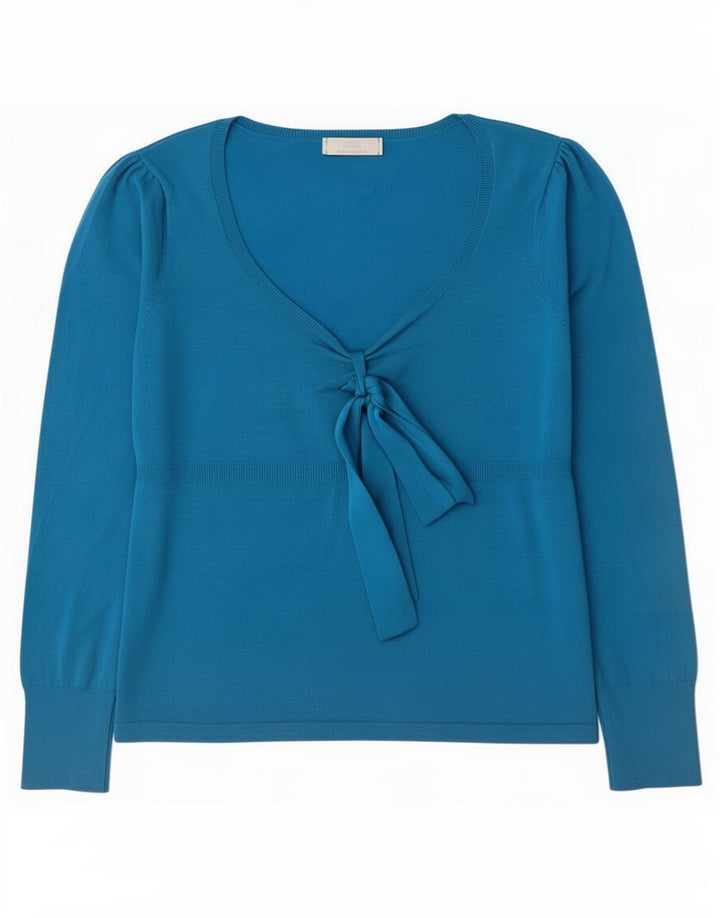 Marks & Spencer Damski top ze stretchem z długim rękawem, UK 14, średni niebieski, wiskoza