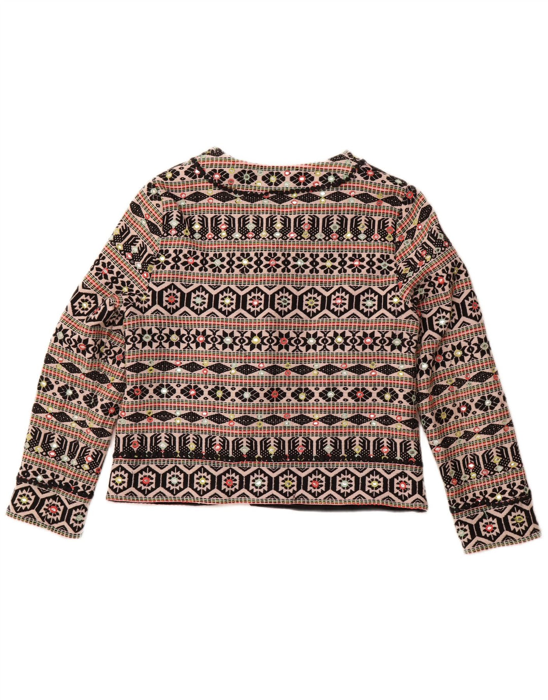 MONSOON Damska otwarta bolerko UK 18 XL, czarna, geometryczna bawełna