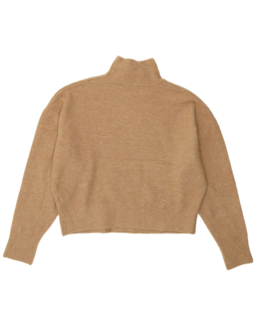 ZARA Womens Crop Oversized Turtle Neck Jumper Sweater UK 16 Large Beige