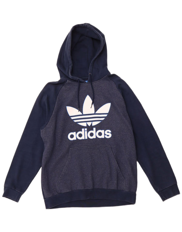 Męski sweter z kapturem ADIDAS z grafiką, duży, granatowy, bawełniany
