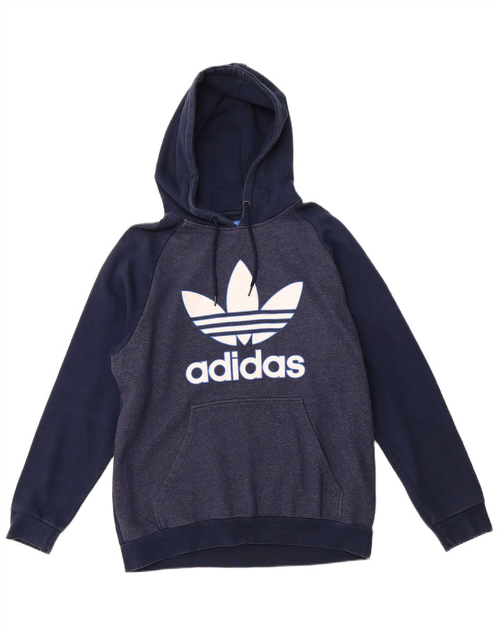 Męski sweter z kapturem ADIDAS z grafiką, duży, granatowy, bawełniany