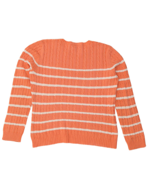 Ralph Lauren Womens Boat Neck Jumper Sweater UK 16 Large Orange Striped