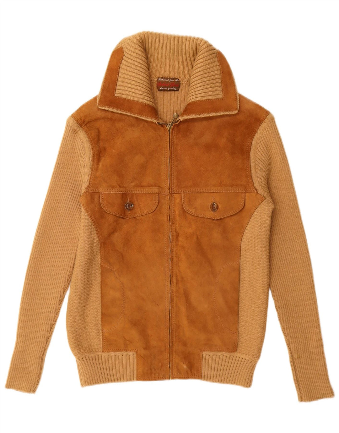 Damski zamszowy sweter VINTAGE UK 12 w kolorze średniego beżu