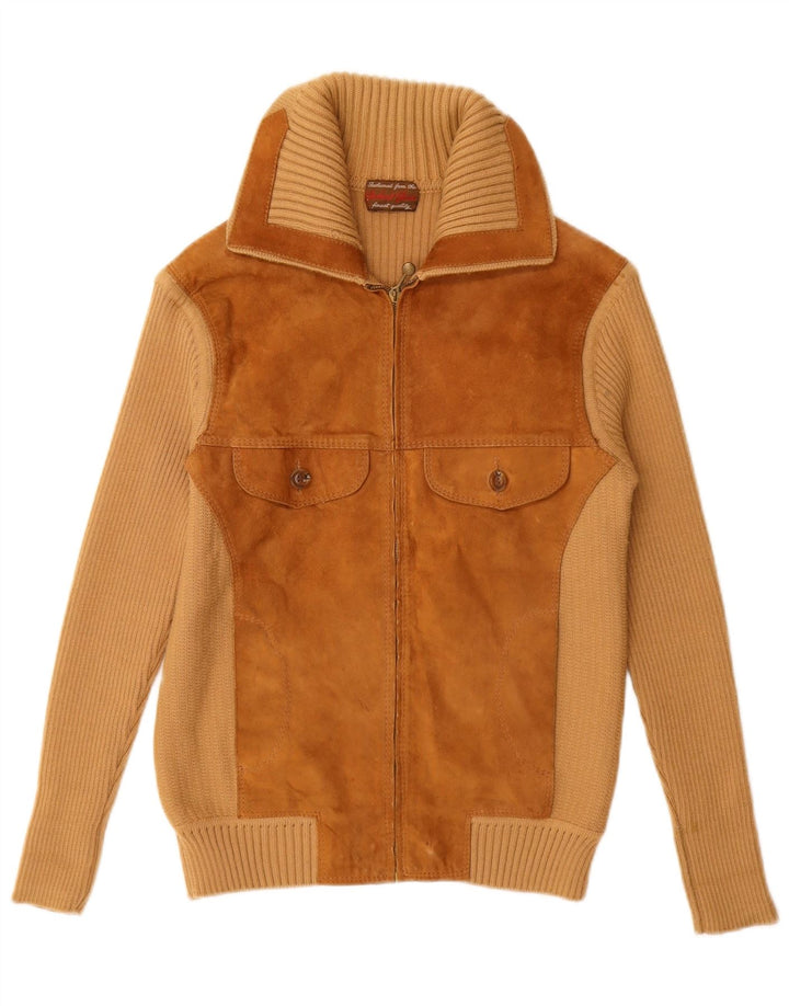 Damski zamszowy sweter VINTAGE UK 12 w kolorze średniego beżu