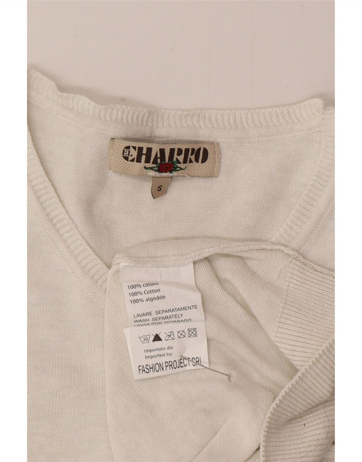 Charro Męski sweter z dekoltem w serek, mały, biały, bawełniany