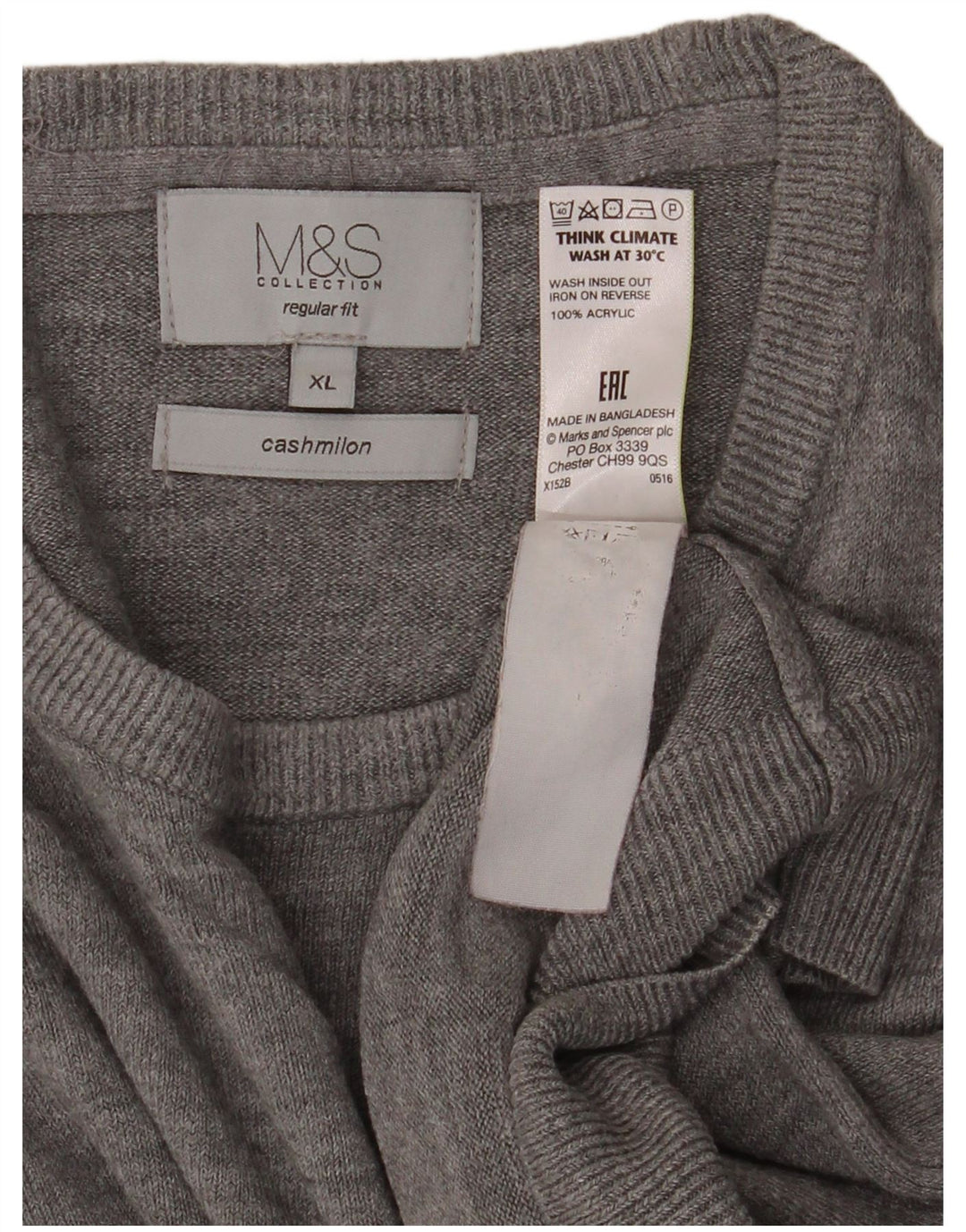 Marks & Spencer Męski sweter o regularnym kroju z okrągłym dekoltem XL, szary, akrylowy
