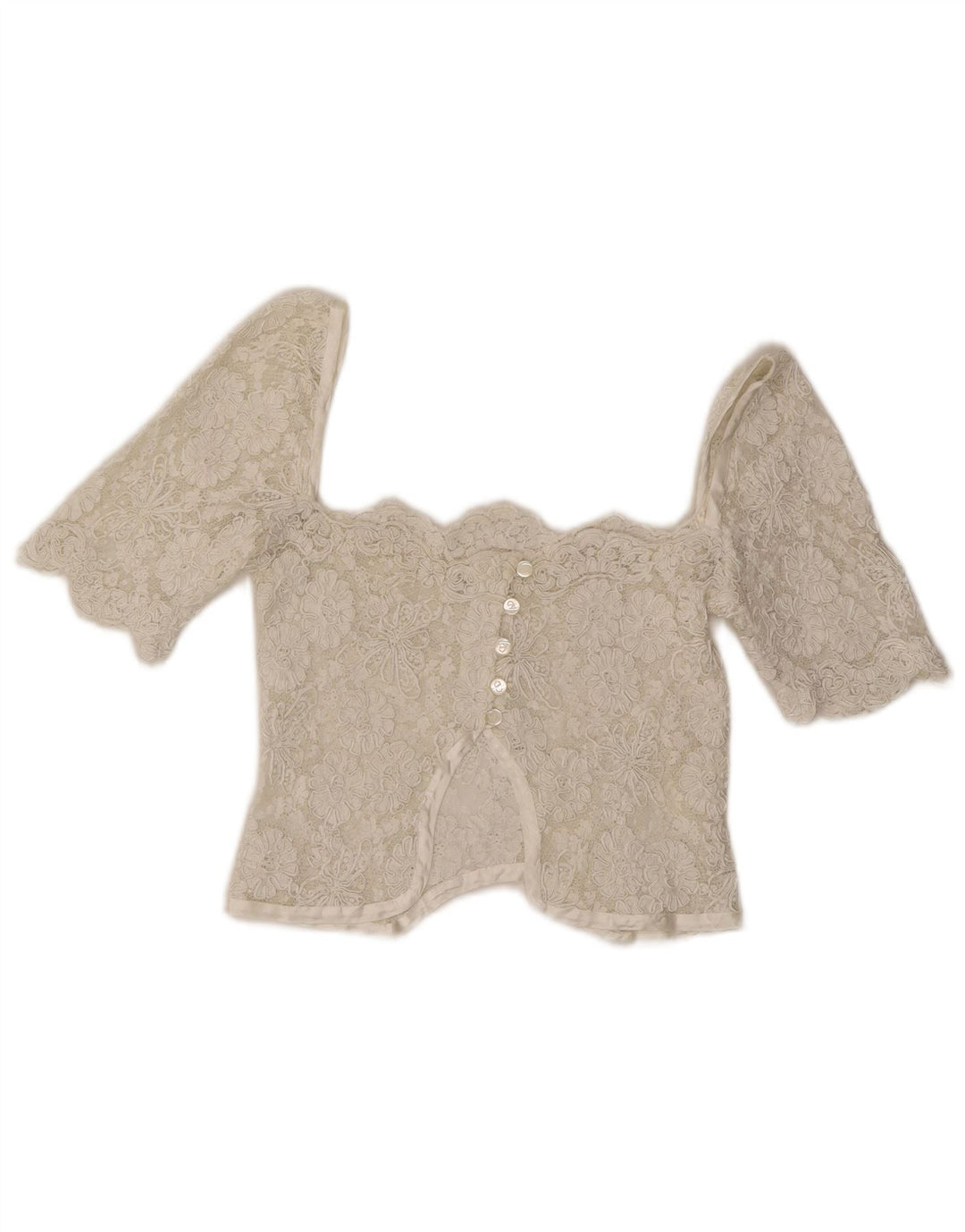 Koronkowy top damski w stylu vintage, UK 4 XS, biały