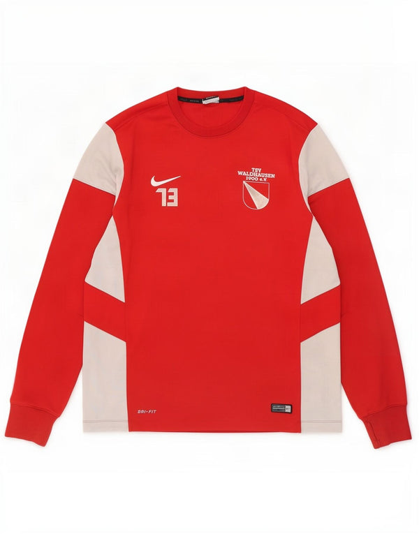 Męska koszulka Nike Dri Fit z grafiką, długim rękawem, dużym czerwonym poliestrem w blokach kolorów