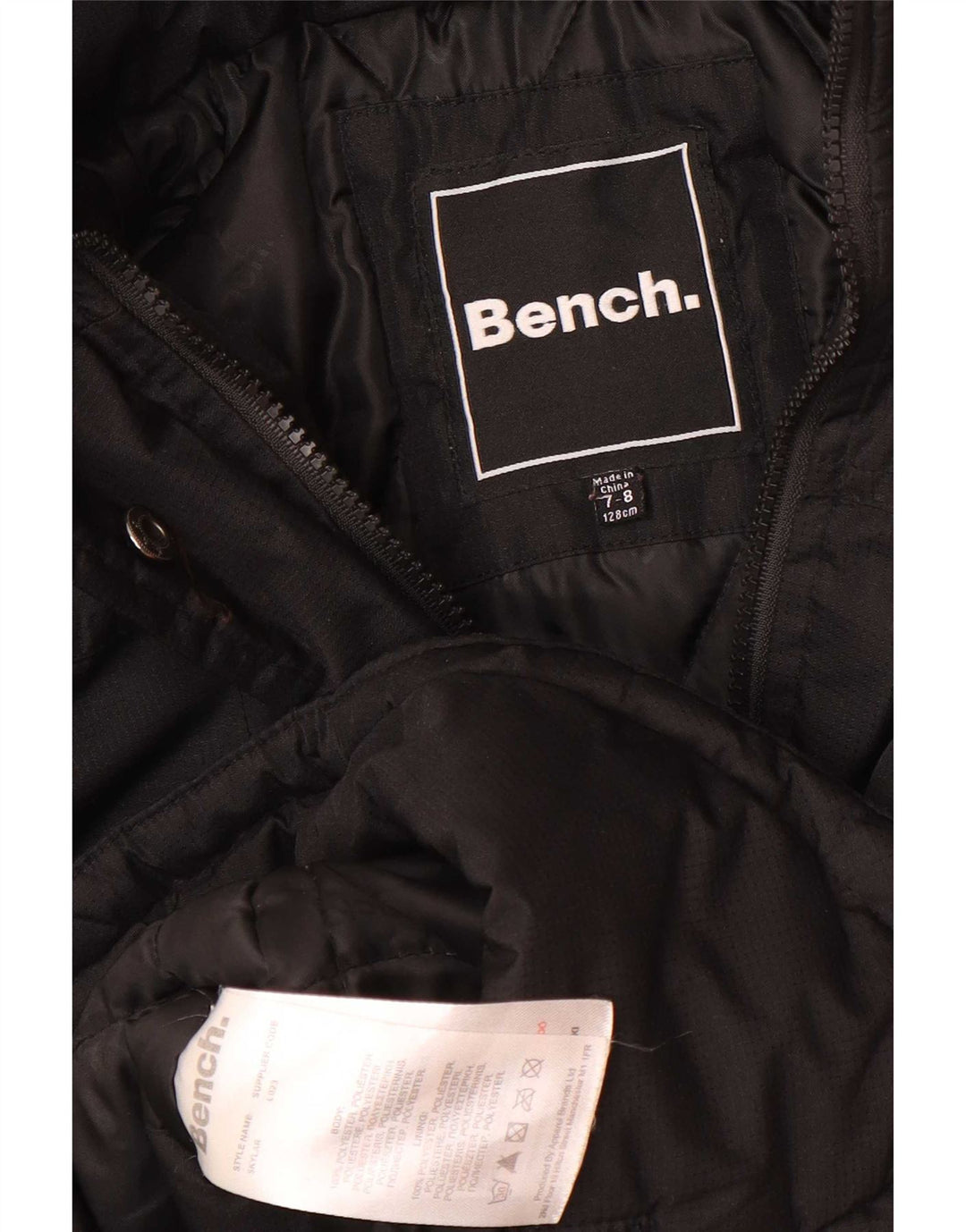 Dziewczęca kurtka parka z kapturem Bench 7-8 lat, czarny poliester
