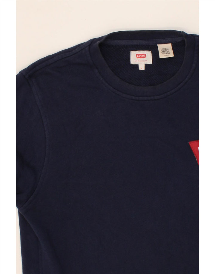 LEVI'S Mens Graphic Sweatshirt Jumper Small Navy Blue Cotton Vintage Levi's and Second-Hand Levi's from Messina Hembry 
