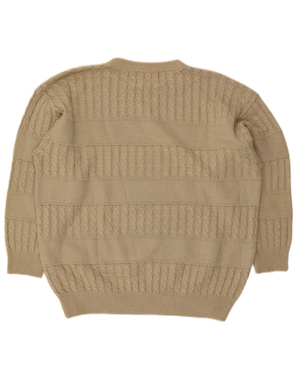Damski sweter z graficznym dekoltem w łódkę Tobia System UK 18 XL, beżowy, bawełniany