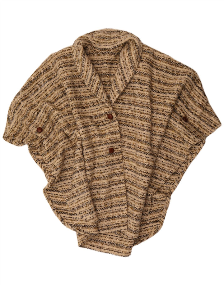Vintage damski sweter poncho w jednym rozmiarze, beżowy, geometryczny