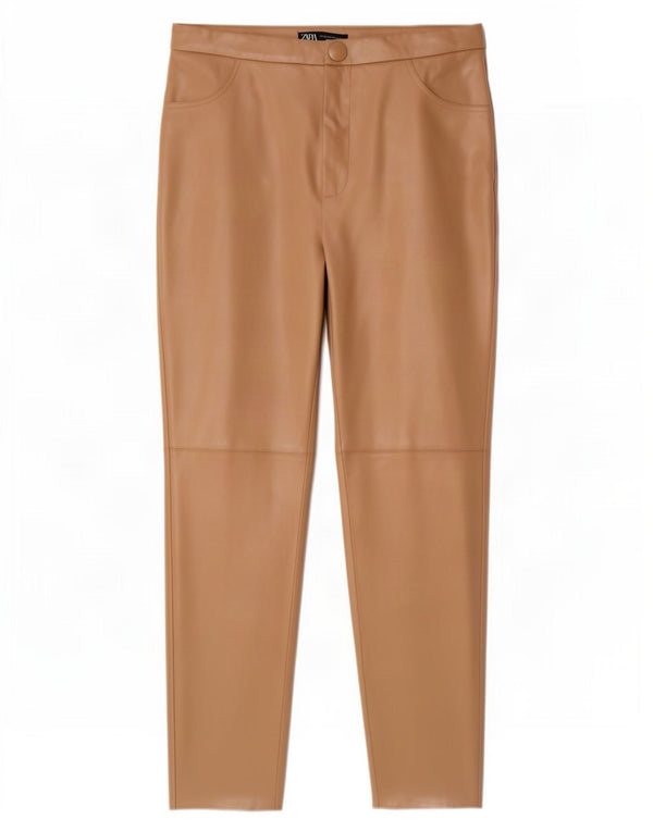 Spodnie damskie Zara Skinny ze sztucznej skóry 2XL W40 L27 Beżowy poliuretan