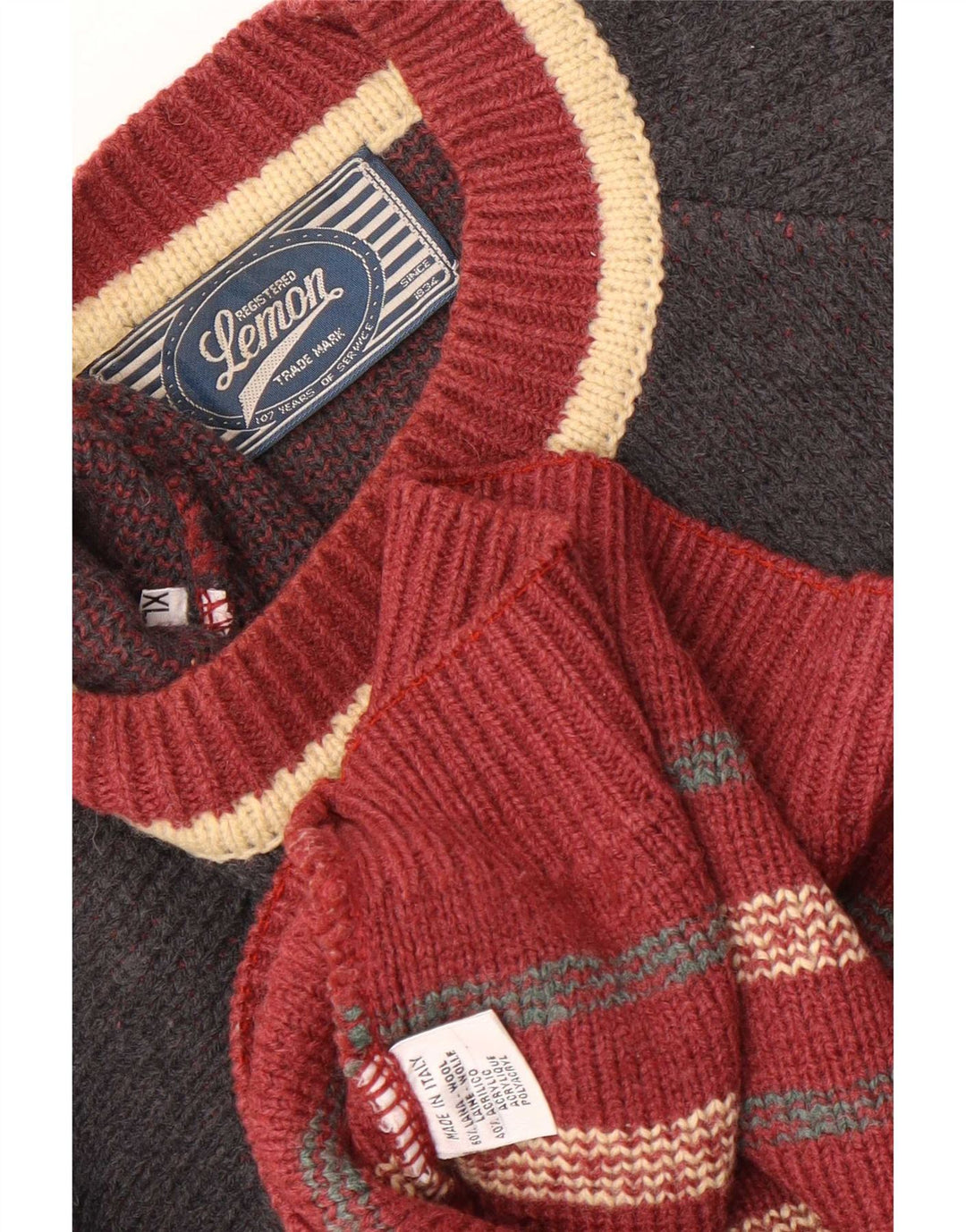 Lemon Męski sweter z okrągłym dekoltem XL, wielokolorowy, wełniany Fair Isle