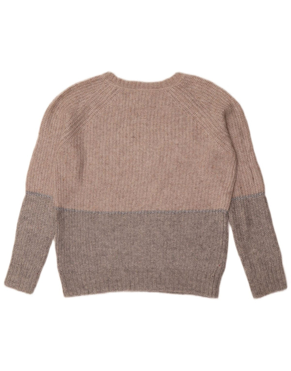 Damski sweter Fat Face z dekoltem w łódkę UK 8, mały, szary nylon z blokami kolorów