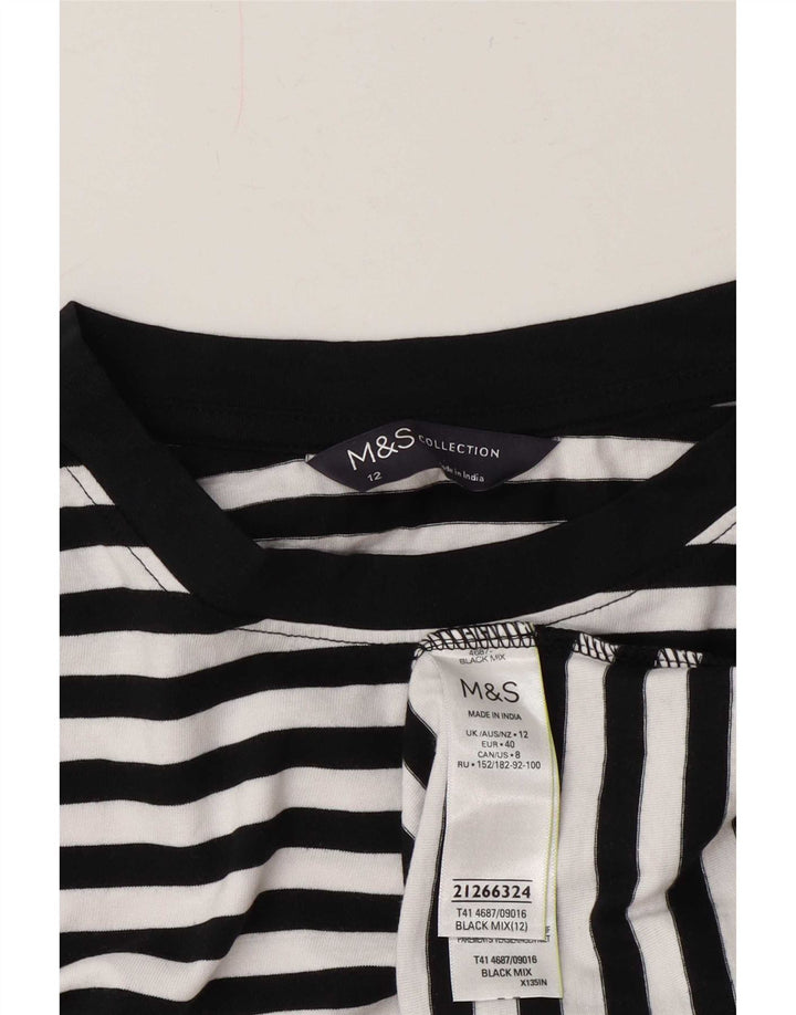 Marks & Spencer Damski top z długim rękawem UK 12, średni, biały, w paski, morski