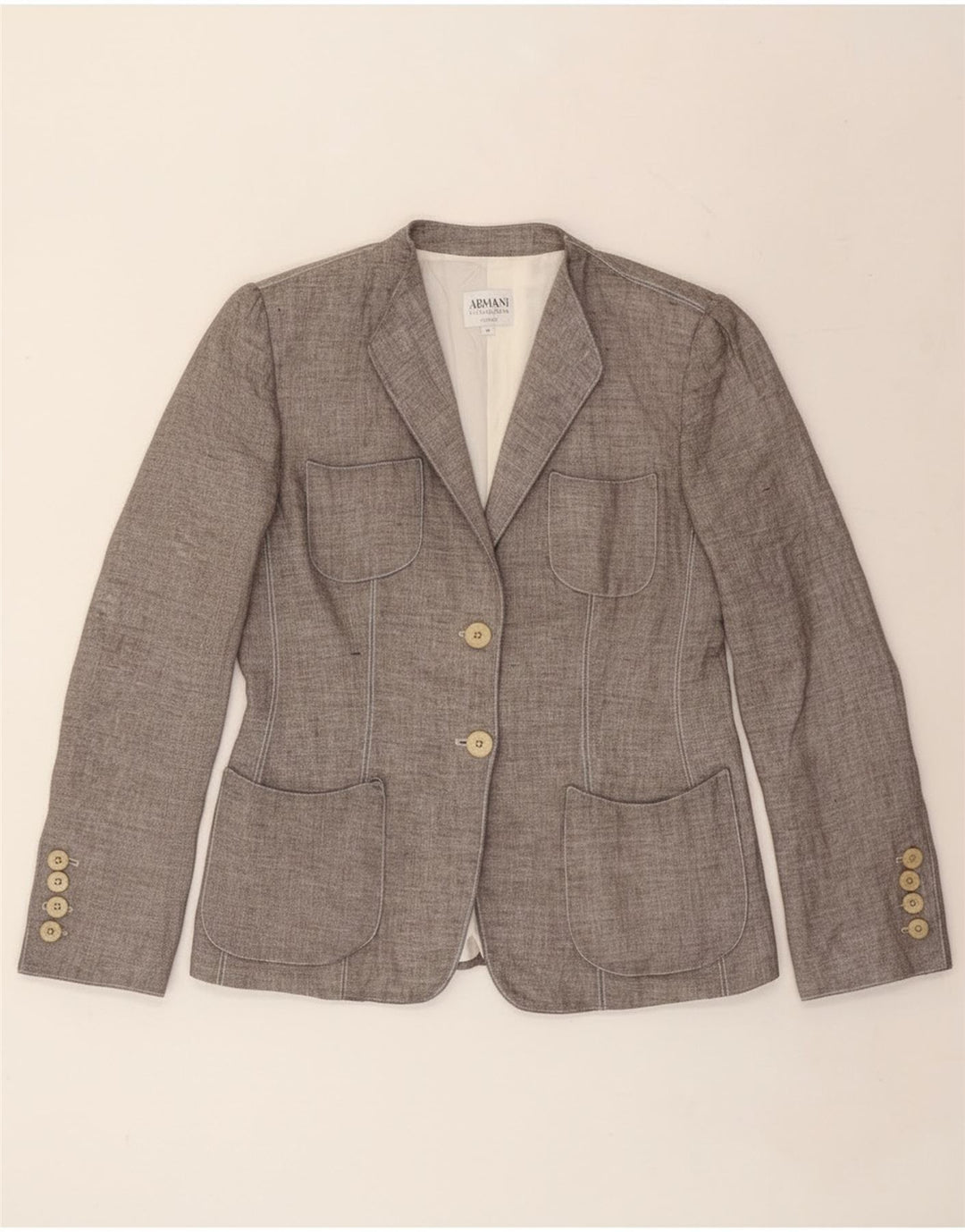 Damska marynarka Armani Collezioni zapinana na 2 guziki IT 46, duża, szara lniana