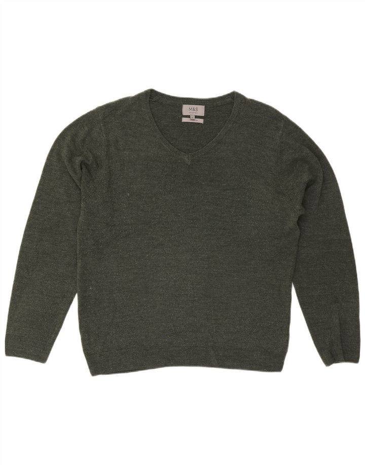 Marks & Spencer Męski sweter z dekoltem w kształcie litery V, duży, zielony