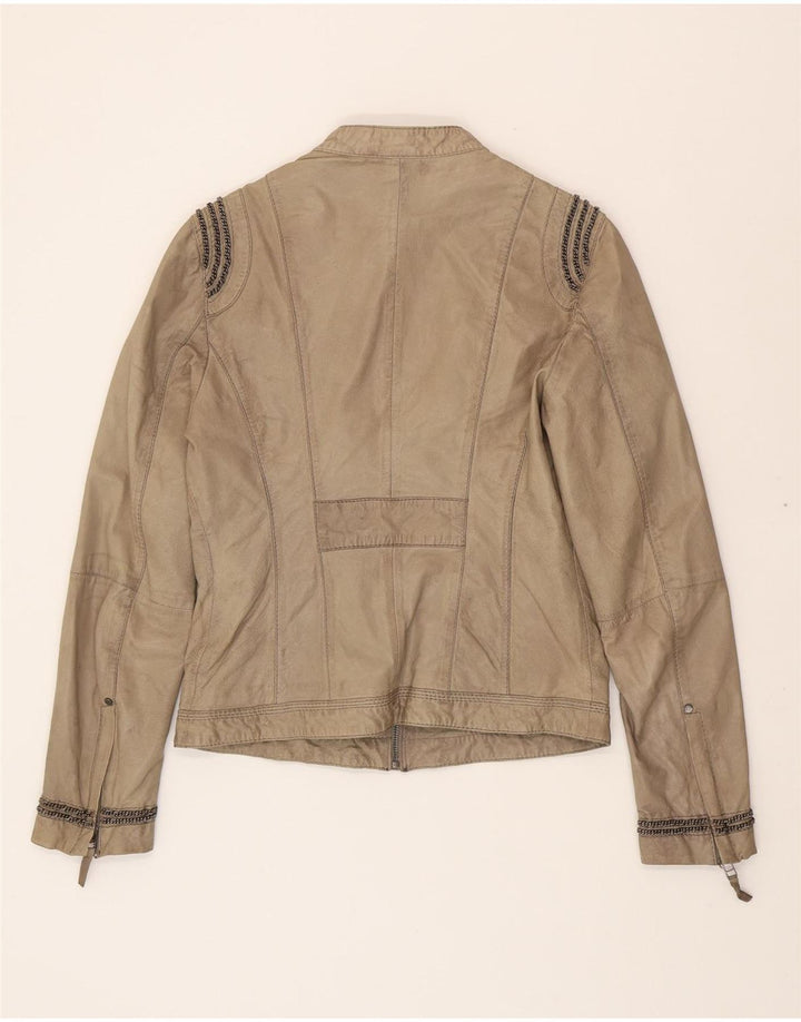OAKWOOD Womens Bomber Leather Jacket UK 14 Large Grey Leather Vintage Oakwood and Second-Hand Oakwood from Messina Hembry 