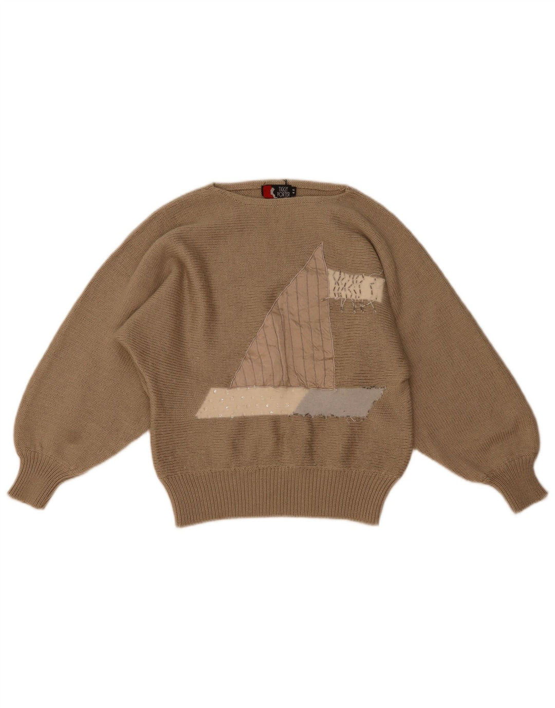 Damski sweter w stylu vintage z graficznym dekoltem w łódkę IT 42 Średni brąz